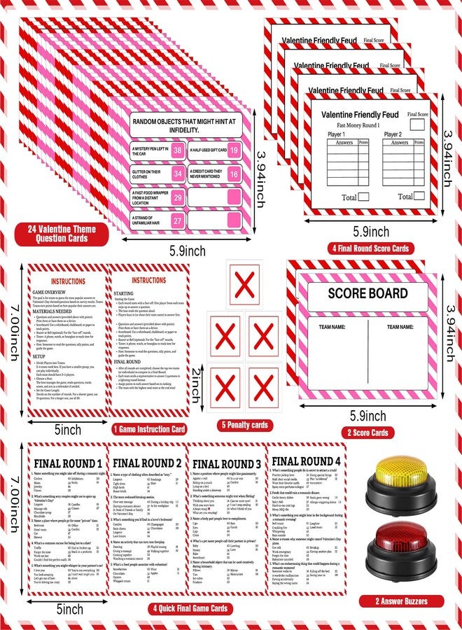 Soulchen 42 Pcs Valentine's Day Friendly Feud Game Set with 2 Answer Buzzer Cupid Card Friendly Feud Quiz for Adults Couples Fun Galentine's Day Party Game Activity Supplies for Family Couples Groups - Image 3